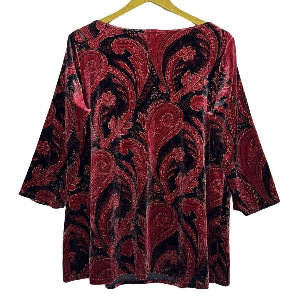 Y2K Vintage Velvet Floral Paisley Top 1X Red Black Grunge Vamp Witchy Whimsigoth - Picture 2 of 5